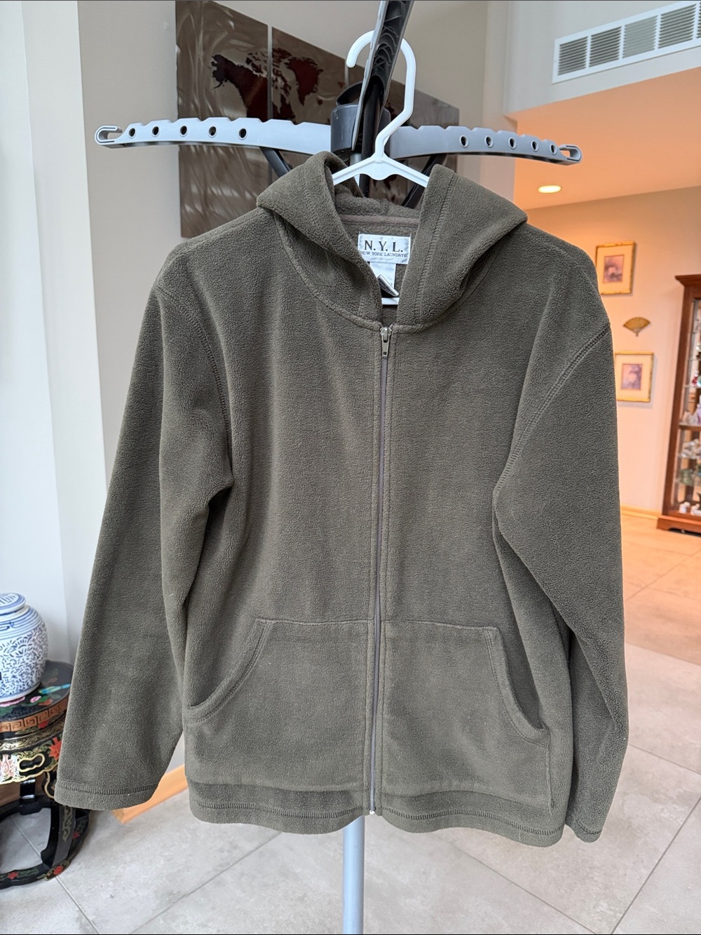 New York Laundry Olive Green Zip-Up Fleece Hoodie Women’s M